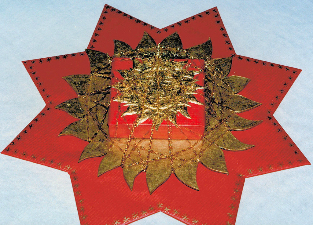 star in diff.layers,painted edges,red box with golden sun,fixed with crinkled gold wire PIN BLOG